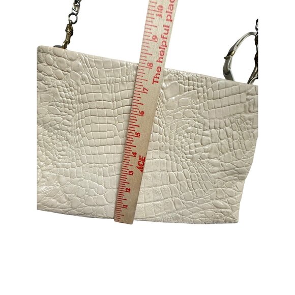Women's Shoulder Bag Beige Crocodile Embossed Genuine Leather Chain Strap Italy - Picture 5 of 8